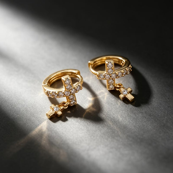 FREE Today: Double Cross Paved Crystal Hoop Earrings: Emblem of Gentle Heavenly Blessings - image 3