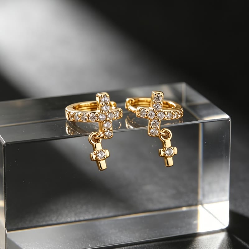FREE Today: Double Cross Paved Crystal Hoop Earrings: Emblem of Gentle Heavenly Blessings - image 2