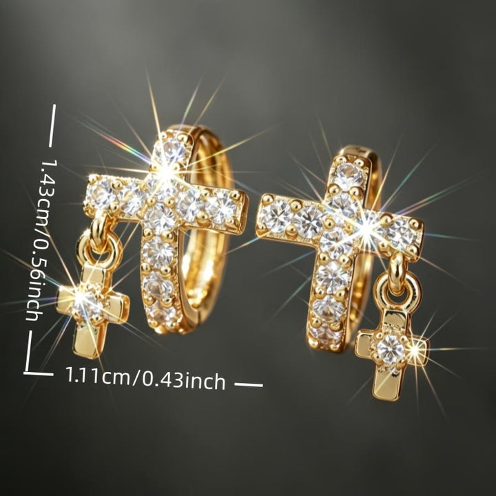FREE Today: Double Cross Paved Crystal Hoop Earrings: Emblem of Gentle Heavenly Blessings - image 4
