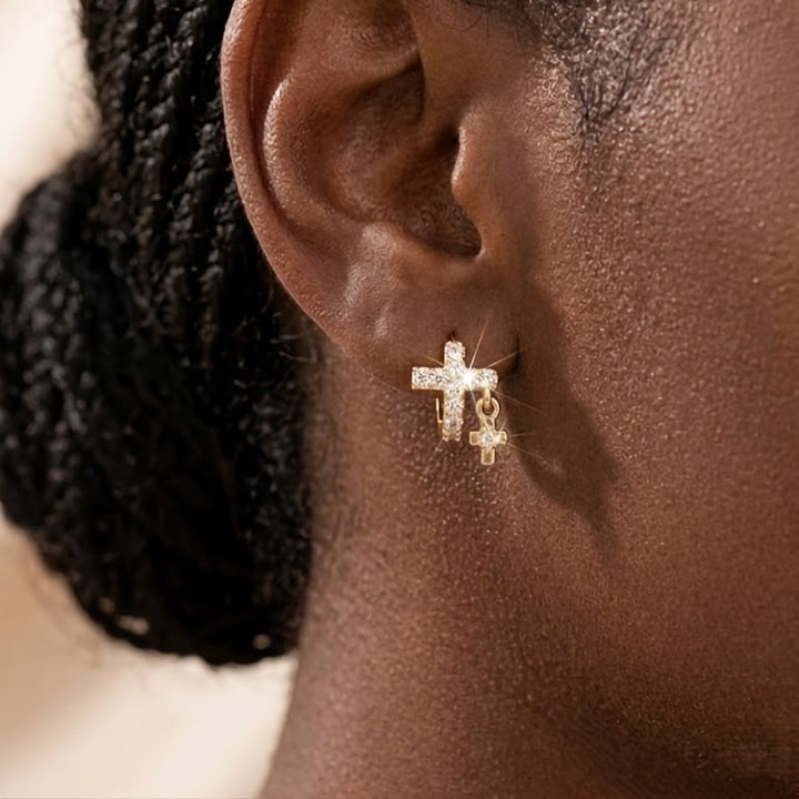 FREE Today: Double Cross Paved Crystal Hoop Earrings: Emblem of Gentle Heavenly Blessings - image 1