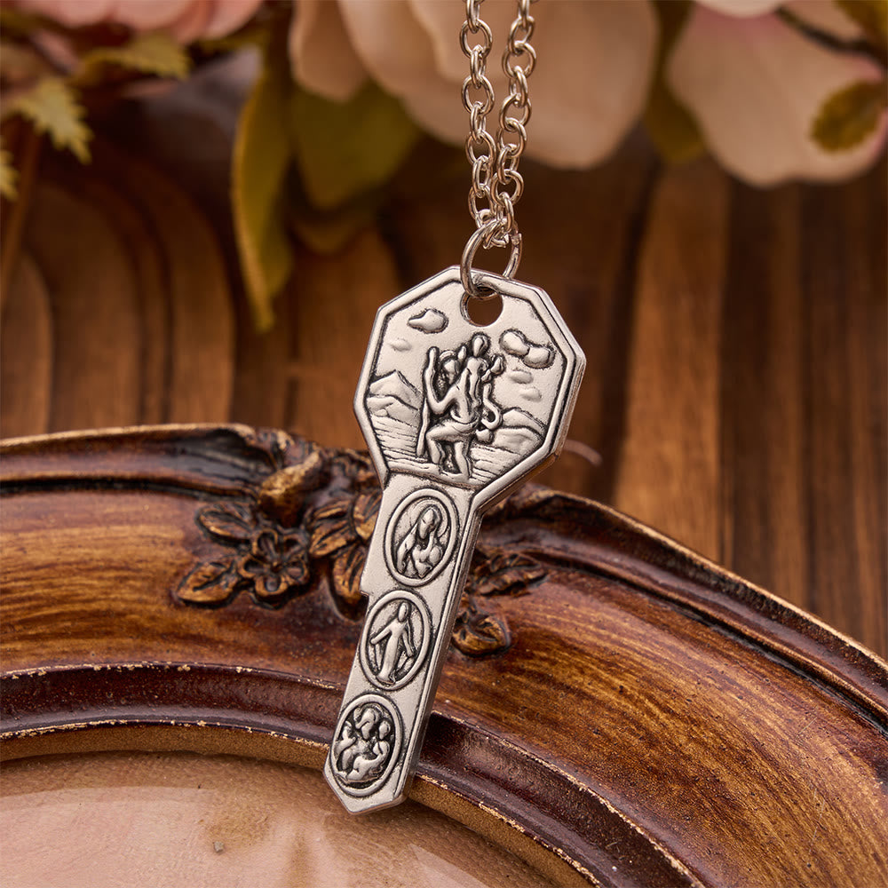 Christianartworkshop Ornate Relief St. Christopher Charm Key Necklace: Sign Of Abiding Divine Safeguard - St. Christopher - image 0