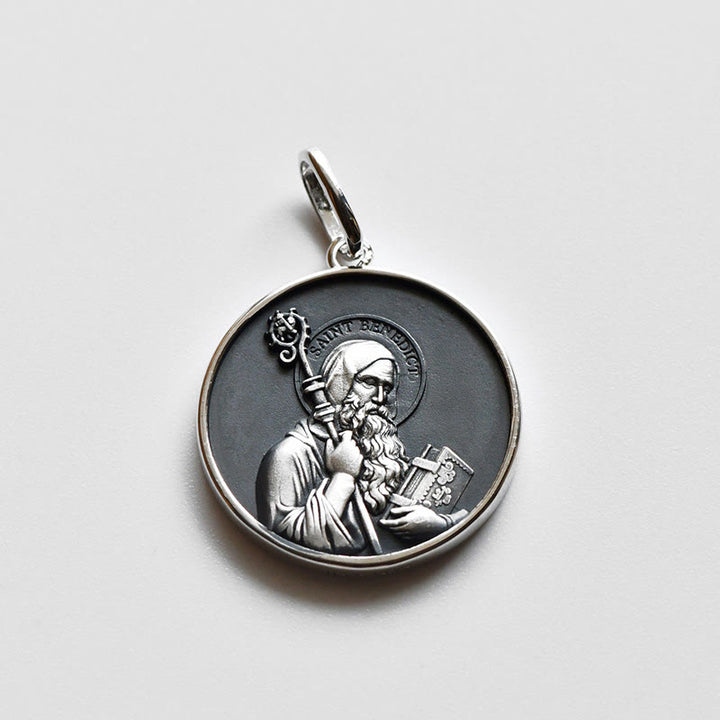 Christianartworkshop High‑Relief St. Benedict Portrait Medal Necklace: Sign Of Divine Fortification - Metallic - 0.83''*0.83''(2.1cm*2.1cm) - image 0
