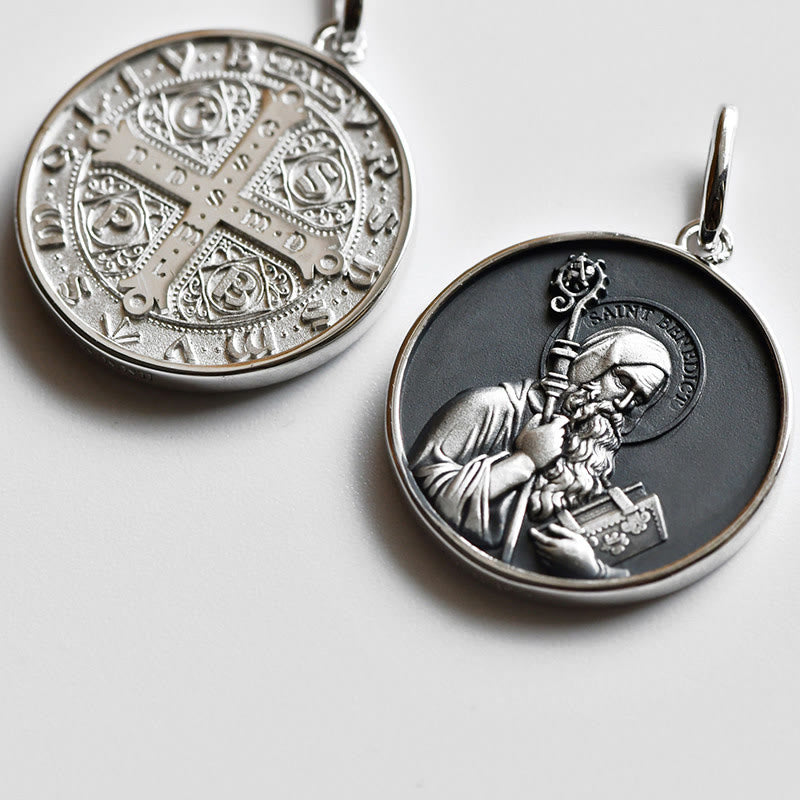 Christianartworkshop High‑Relief St. Benedict Portrait Medal Necklace: Sign Of Divine Fortification - image 1