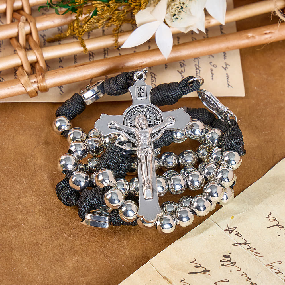 Christianartworkshop Sturdy Paracord Rosary With Sculpted Crucifix: Totem Of Abiding Divine Fortification - Black - image 5