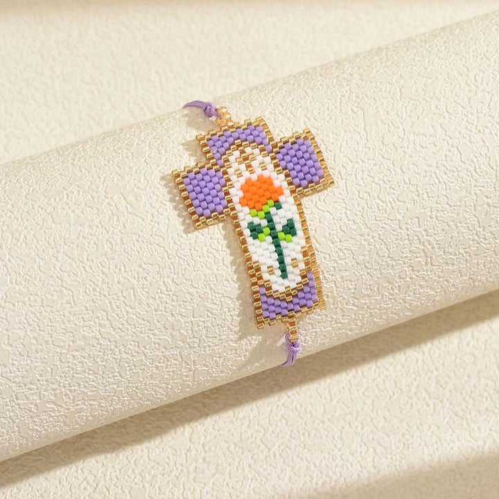 Christianartworkshop Multi-Style Holy Portrait Seed Bead Bracelet: Sign Of Tender Timeless Sacred Joy - Cross D - image 8