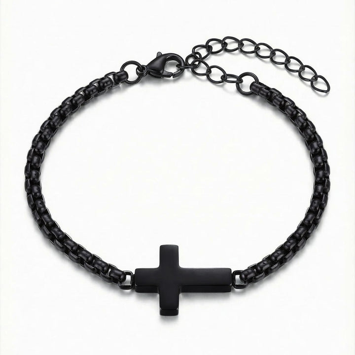 Christianartworkshop Sleek Polished Cross Chain Bracelet: Sign Of Abiding Heavenly Guardianship - Black - image 5