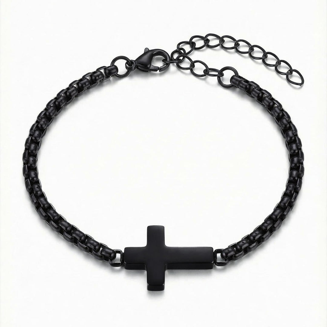 FREE Today: Sleek Polished Cross Chain Bracelet: Sign Of Abiding Heavenly Guardianship - Black - image 5