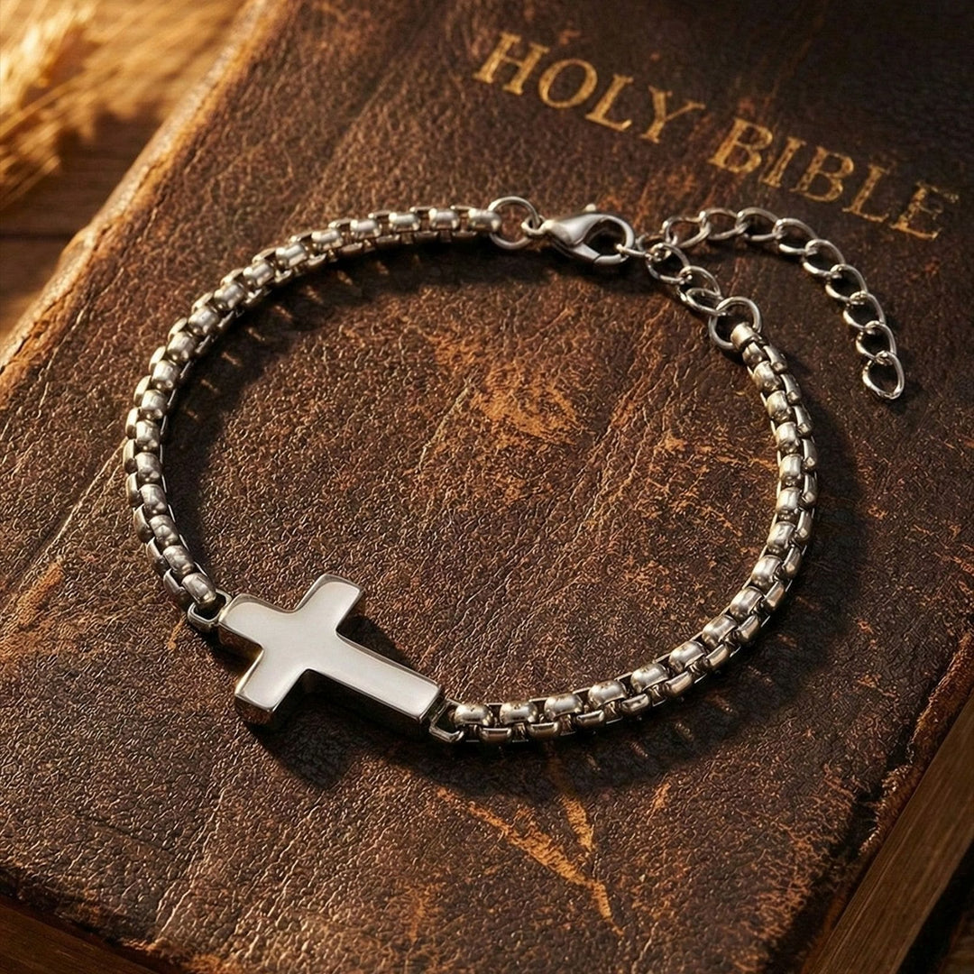 Christianartworkshop Sleek Polished Cross Chain Bracelet: Sign Of Abiding Heavenly Guardianship - image 1