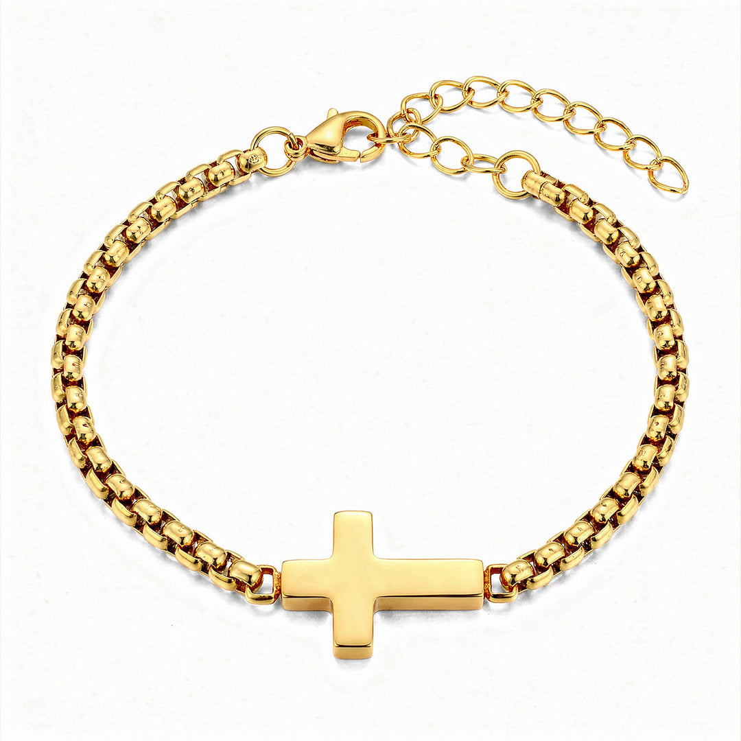 FREE Today: Sleek Polished Cross Chain Bracelet: Sign Of Abiding Heavenly Guardianship - Golden - image 4