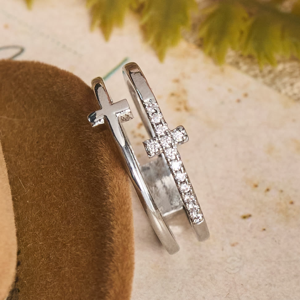 Christianartworkshop Elegant Dual Band Cross Finger Ring: Symbol Of Calm Everlasting Grace - Silver - US 12 - image 4