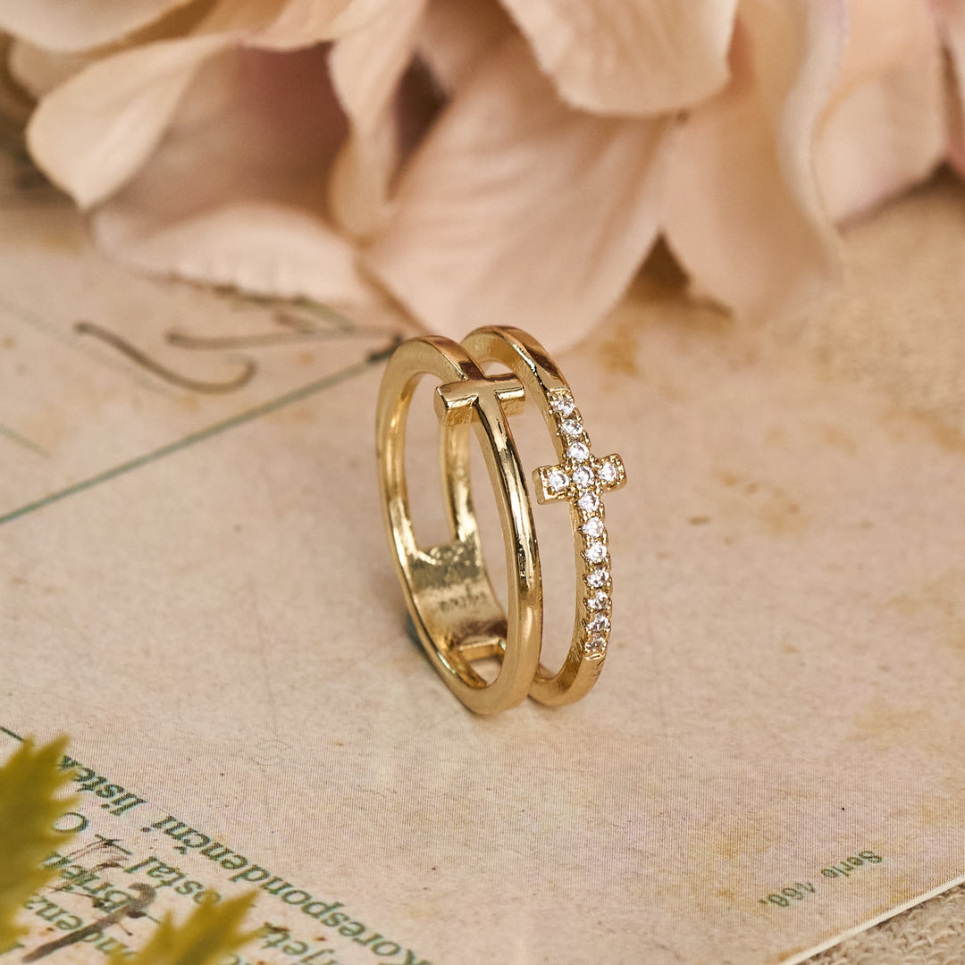 Christianartworkshop Elegant Dual Band Cross Finger Ring: Symbol Of Calm Everlasting Grace - image 3