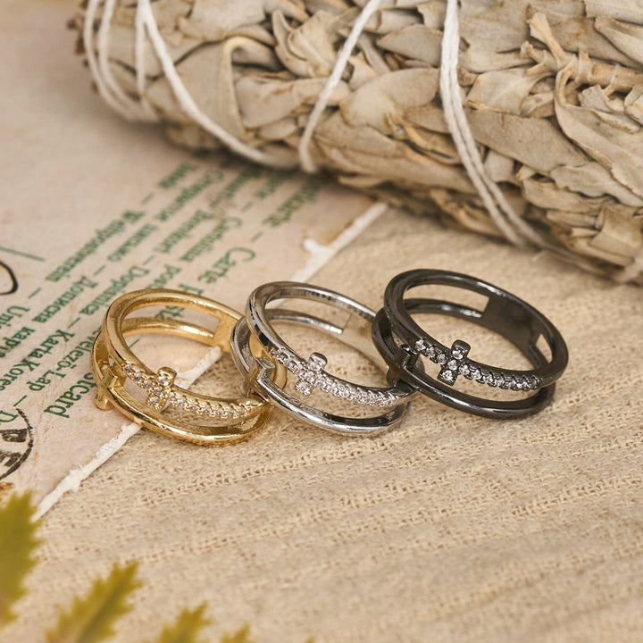 Christianartworkshop Elegant Dual Band Cross Finger Ring: Symbol Of Calm Everlasting Grace - image 1