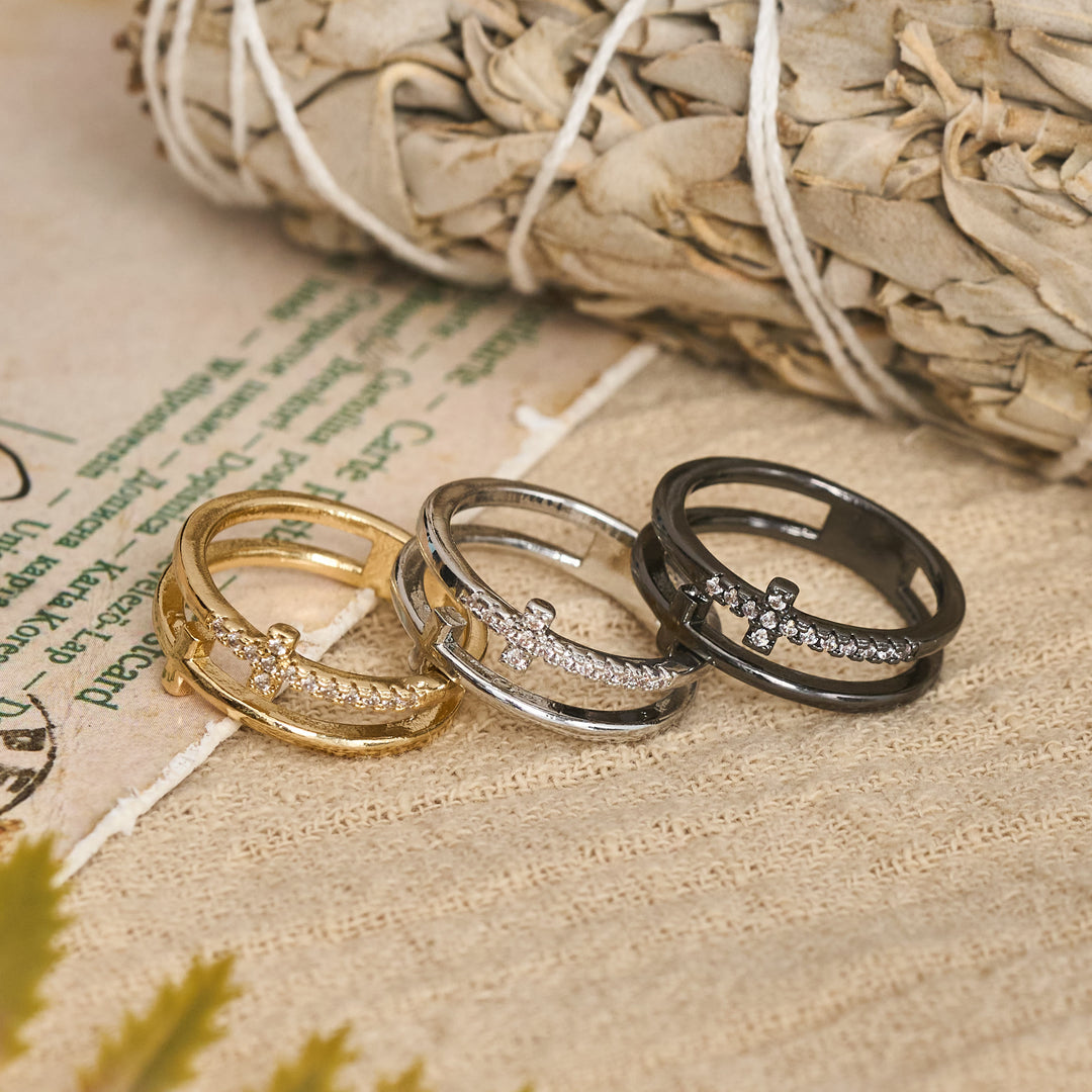 FREE Today: Elegant Dual Band Cross Finger Ring: Symbol Of Calm Everlasting Grace - image 1