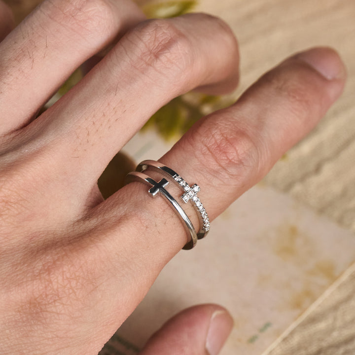Christianartworkshop Elegant Dual Band Cross Finger Ring: Symbol Of Calm Everlasting Grace - image 5