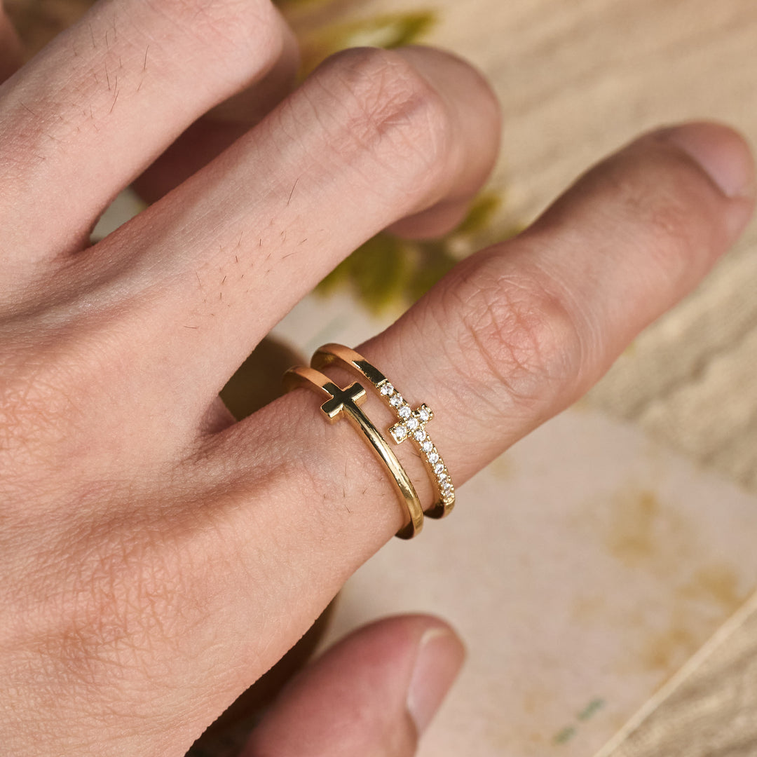 Christianartworkshop Elegant Dual Band Cross Finger Ring: Symbol Of Calm Everlasting Grace - image 2