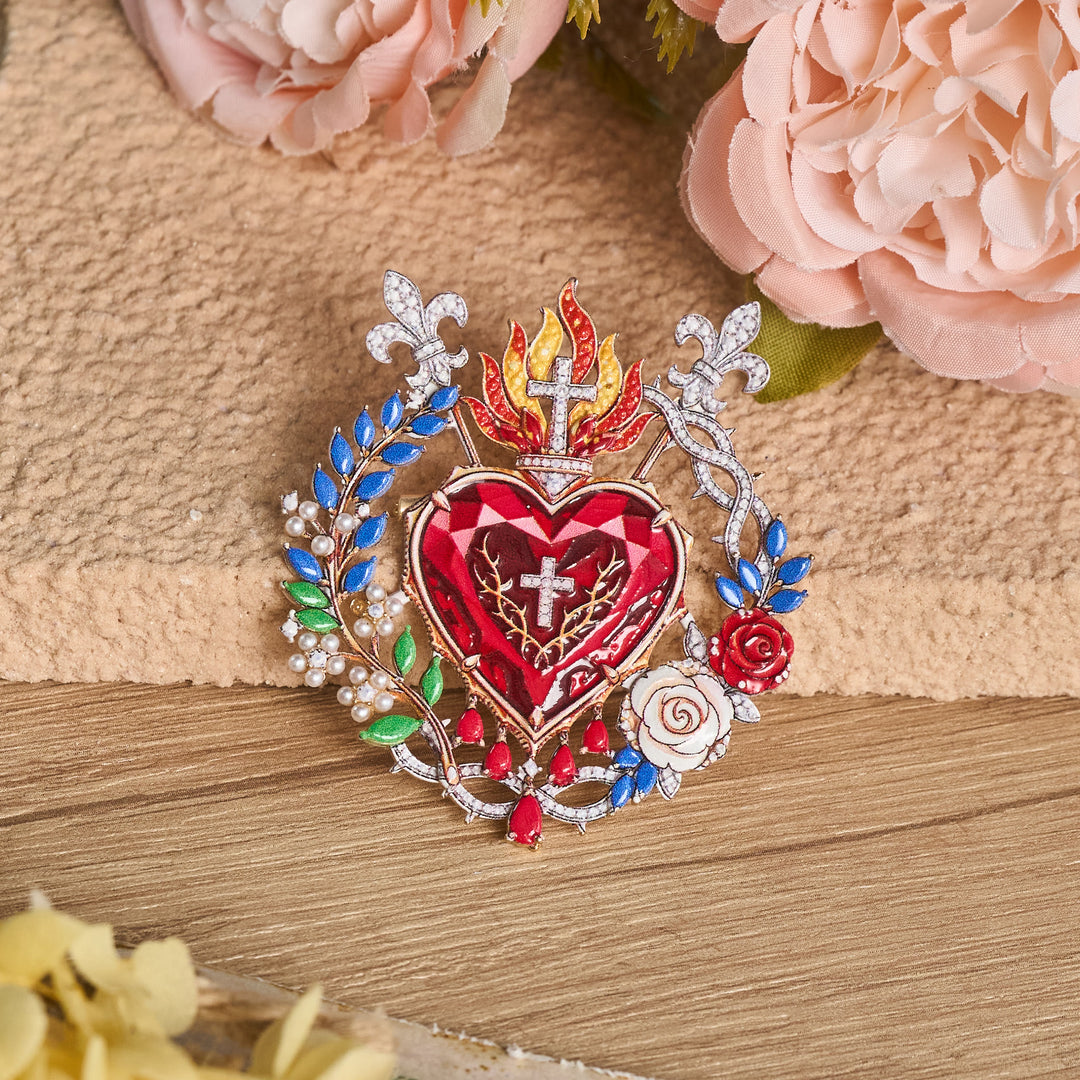 Christianartworkshop Detailed Zinc Alloy Holy Figure Brooch: Symbol Of Calm Everlasting Grace - Sacred Heart - image 6