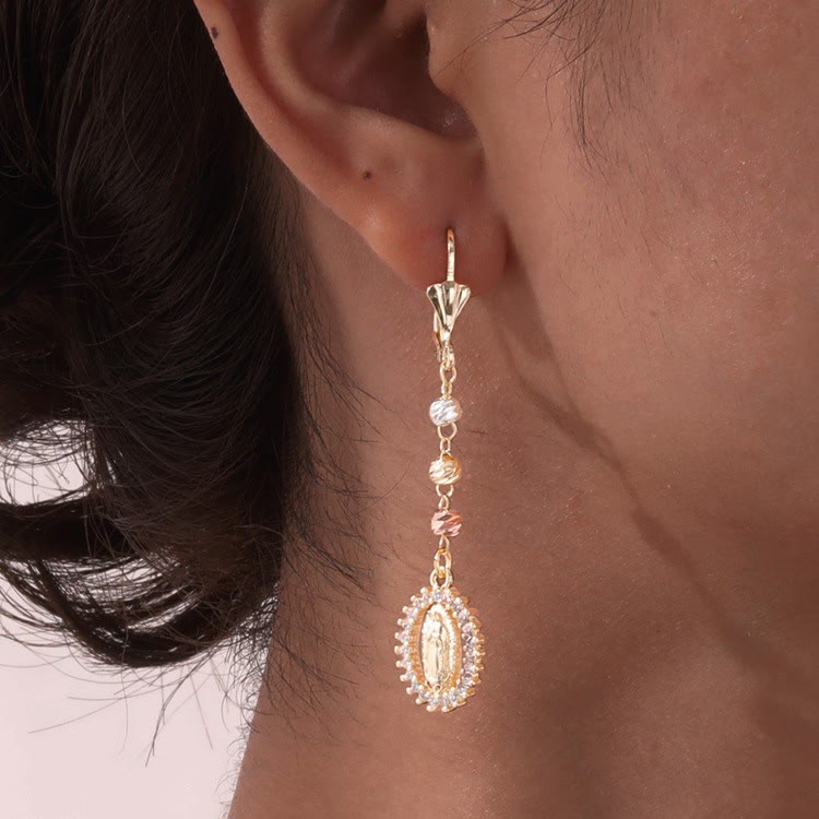 Christianartworkshop Engraved Our Lady Portrait Drop Earrings: Symbol Of Calm Everlasting Peace - image 1