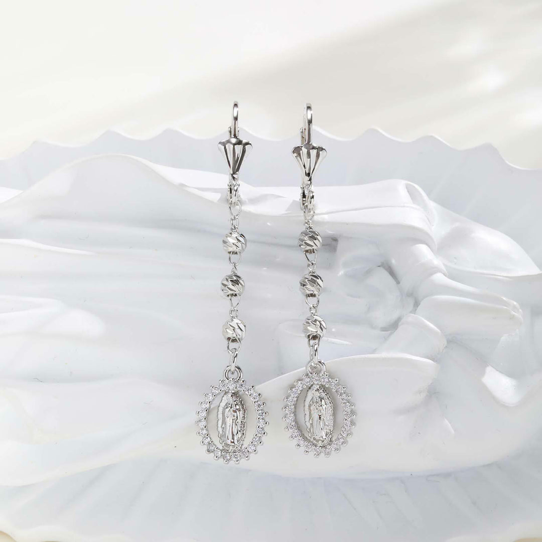 Christianartworkshop Engraved Our Lady Portrait Drop Earrings: Symbol Of Calm Everlasting Peace - Silver - image 9