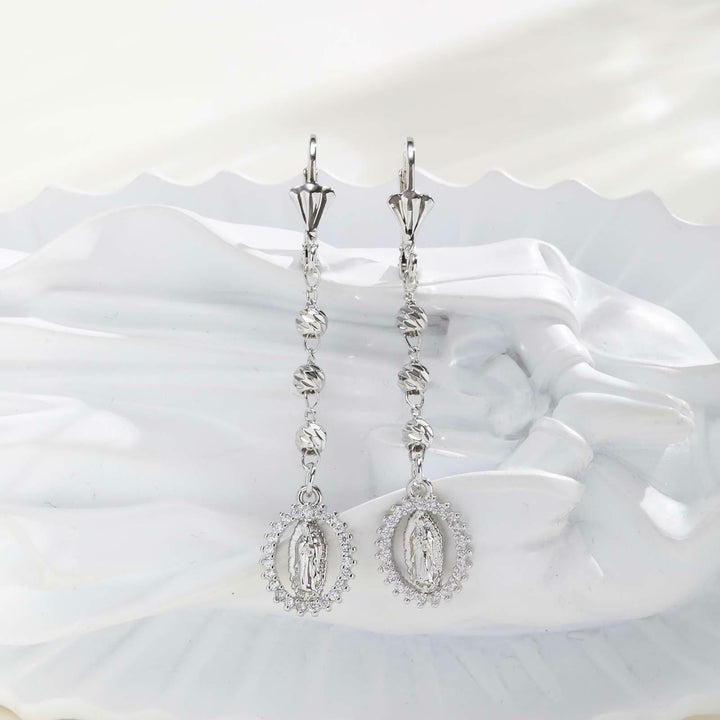 Christianartworkshop Engraved Our Lady Portrait Drop Earrings: Symbol Of Calm Everlasting Peace - Silver - image 9
