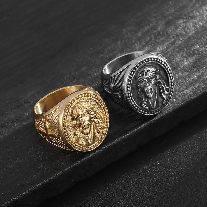 Christianartworkshop Bold Wide Band Jesus Portrait Ring: Token Of Abiding Heavenly Salvation - image 0