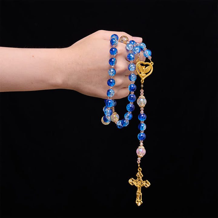 Christianartworkshop Ocean Blue Crackle Glass Holy Spirit Rosary: Sign of Quiet Heavenly Blessing - image 1