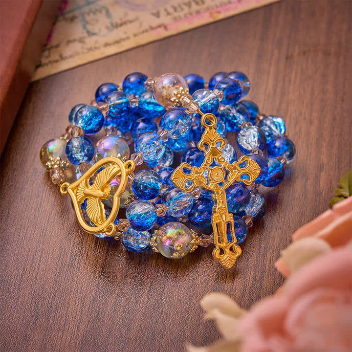Christianartworkshop Ocean Blue Crackle Glass Holy Spirit Rosary: Sign of Quiet Heavenly Blessing - image 2