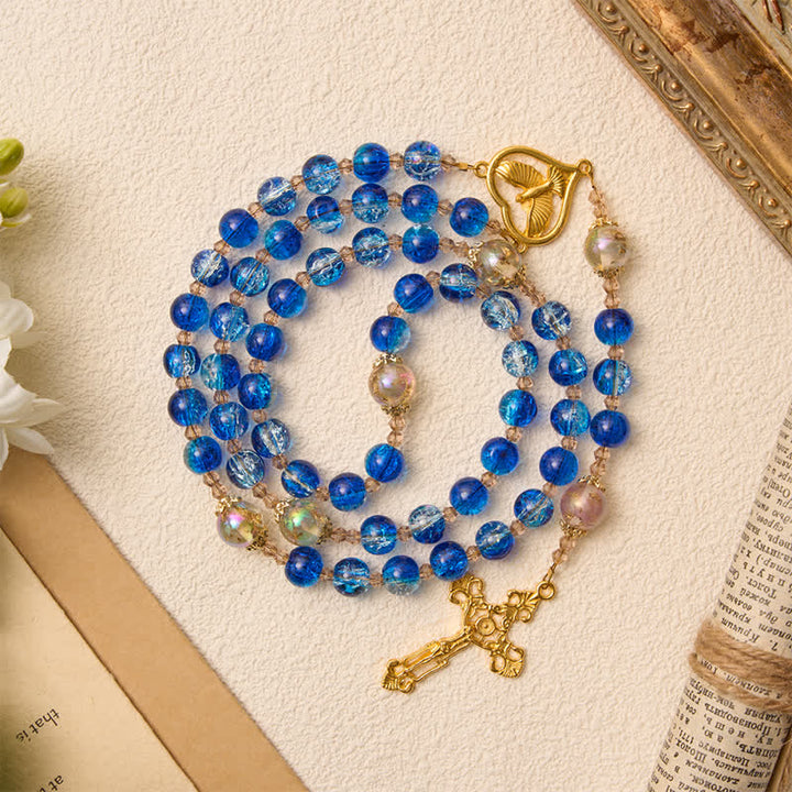 Christianartworkshop Ocean Blue Crackle Glass Holy Spirit Rosary: Sign of Quiet Heavenly Blessing - image 3