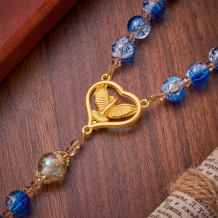 Christianartworkshop Ocean Blue Crackle Glass Holy Spirit Rosary: Sign of Quiet Heavenly Blessing - image 7