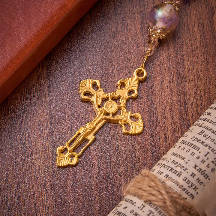 Christianartworkshop Ocean Blue Crackle Glass Holy Spirit Rosary: Sign of Quiet Heavenly Blessing - image 8