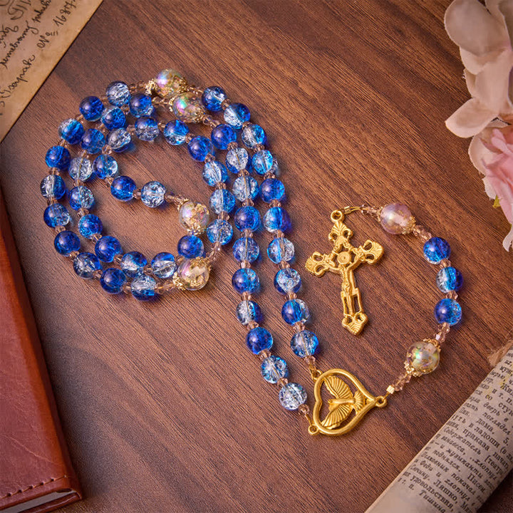 Christianartworkshop Ocean Blue Crackle Glass Holy Spirit Rosary: Sign of Quiet Heavenly Blessing - image 5