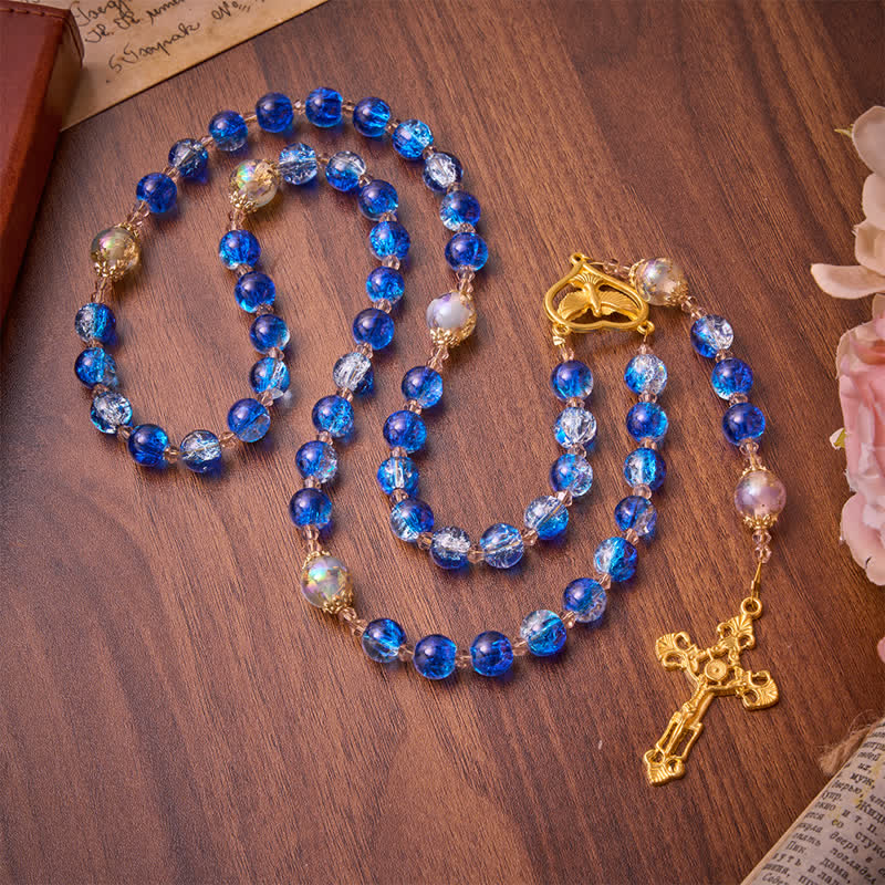 Christianartworkshop Ocean Blue Crackle Glass Holy Spirit Rosary: Sign of Quiet Heavenly Blessing - image 4