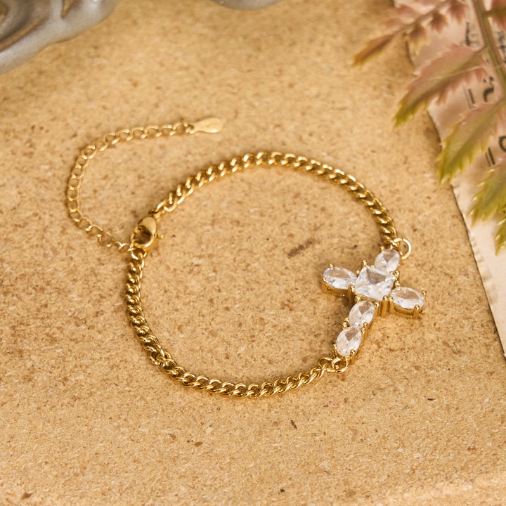 Christianartworkshop Faceted Crystal Cross Statement Bracelet: Symbol Of Calm Everlasting Peace - image 2