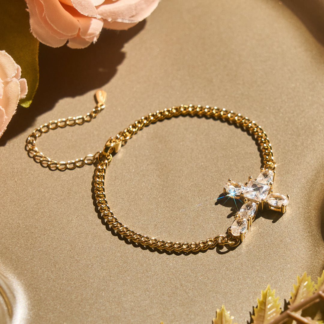 Christianartworkshop Faceted Crystal Cross Statement Bracelet: Symbol Of Calm Everlasting Peace - Golden - image 0