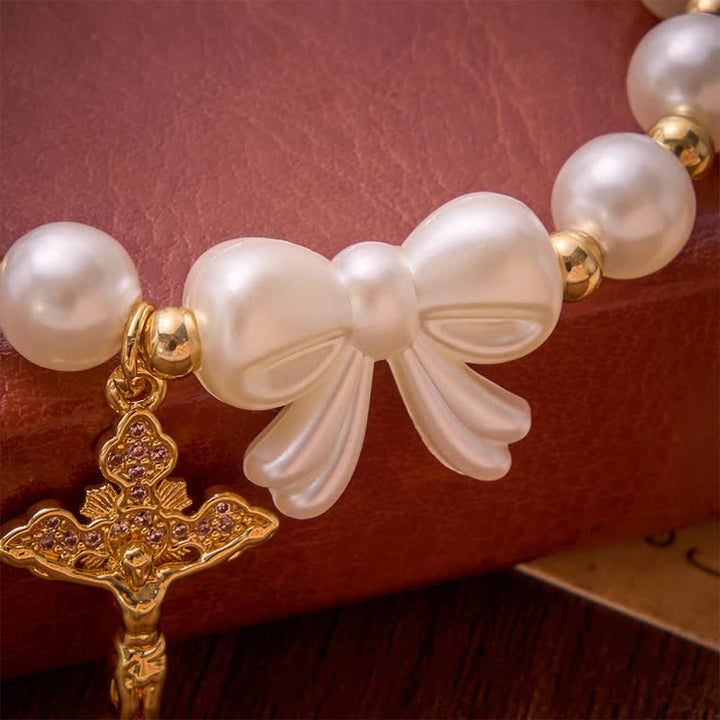 FREE Today: White Beaded Bow Rosary Bracelet With Jeweled Crucifix: Emblem of Sweet Heavenly Grace - image 5