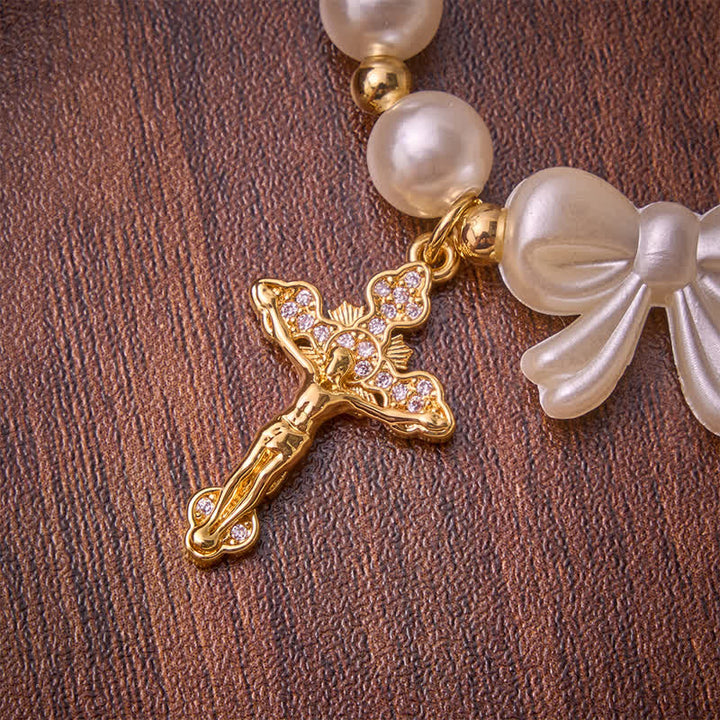 FREE Today: White Beaded Bow Rosary Bracelet With Jeweled Crucifix: Emblem of Sweet Heavenly Grace - image 6