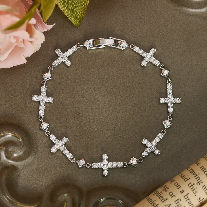 Christianartworkshop Sequential Crystal Cross Chain Bracelet: Token Of Unbroken Divine Shelter - Silver - 7.87''/20cm - image 4