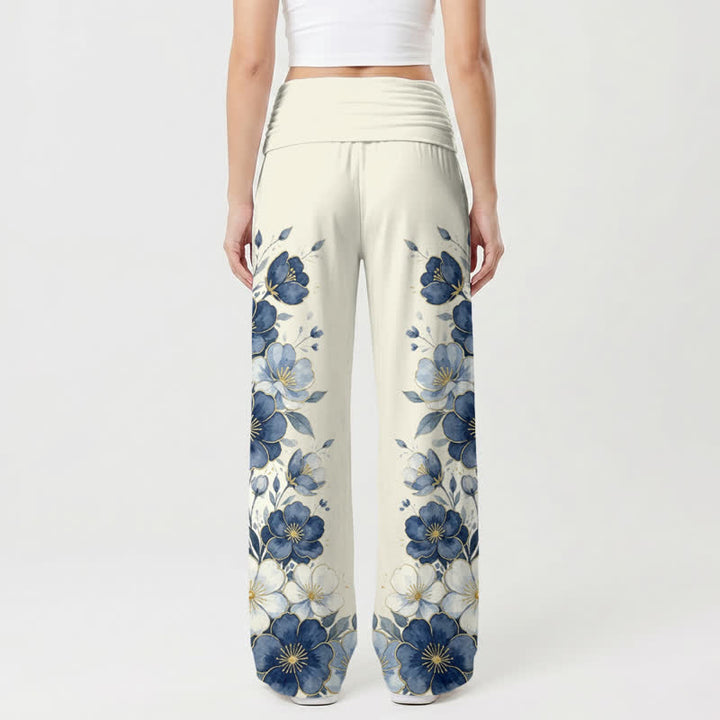 Christianartworkshop Madonna And Child Blue Floral Women’s Wide Leg Pants - image 1
