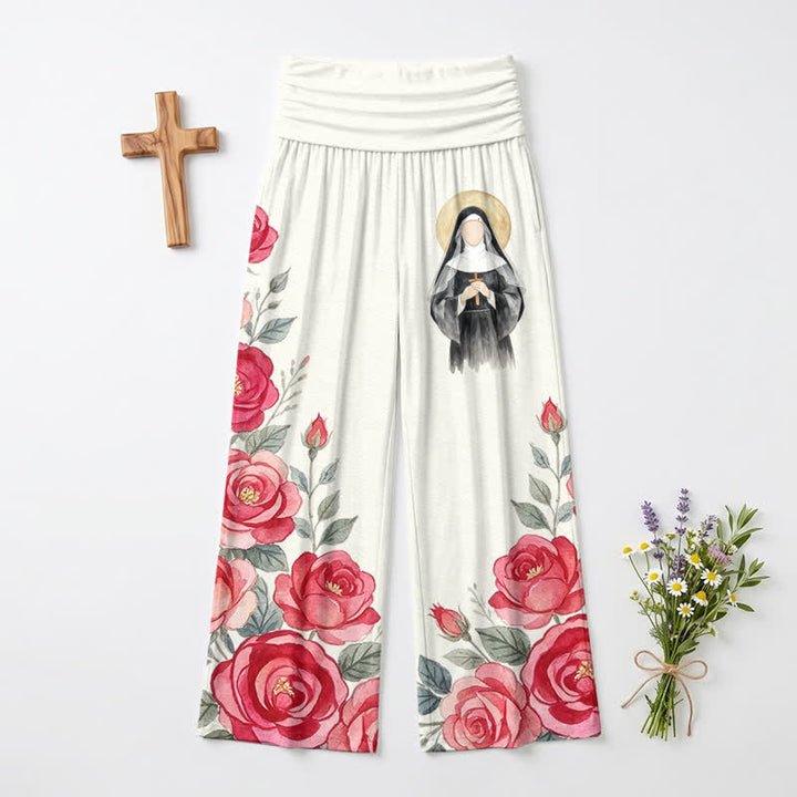 Christianartworkshop Haloed Nun Rose Watercolor Women's Wide Leg Pants - image 2