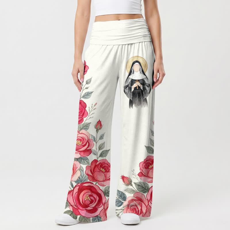 Christianartworkshop Haloed Nun Rose Watercolor Women's Wide Leg Pants - US22,UK/AU26,EU54 - image 0