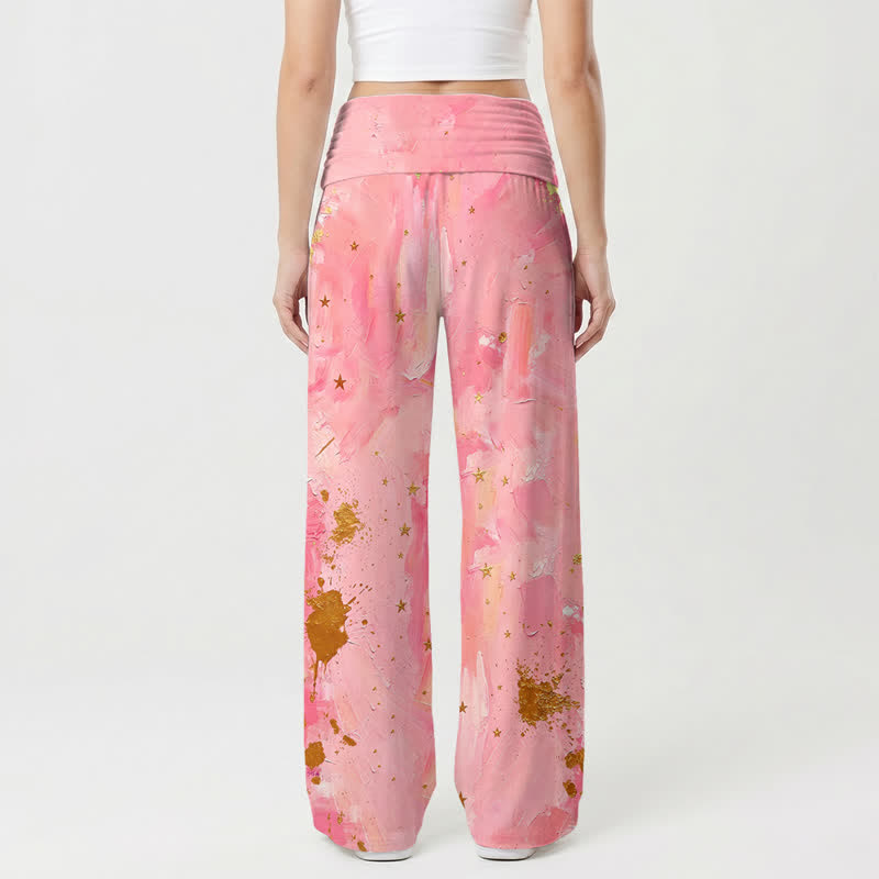 Christianartworkshop Pink Moon Halo Foldover Waist Women's Wide Leg Pants - image 1