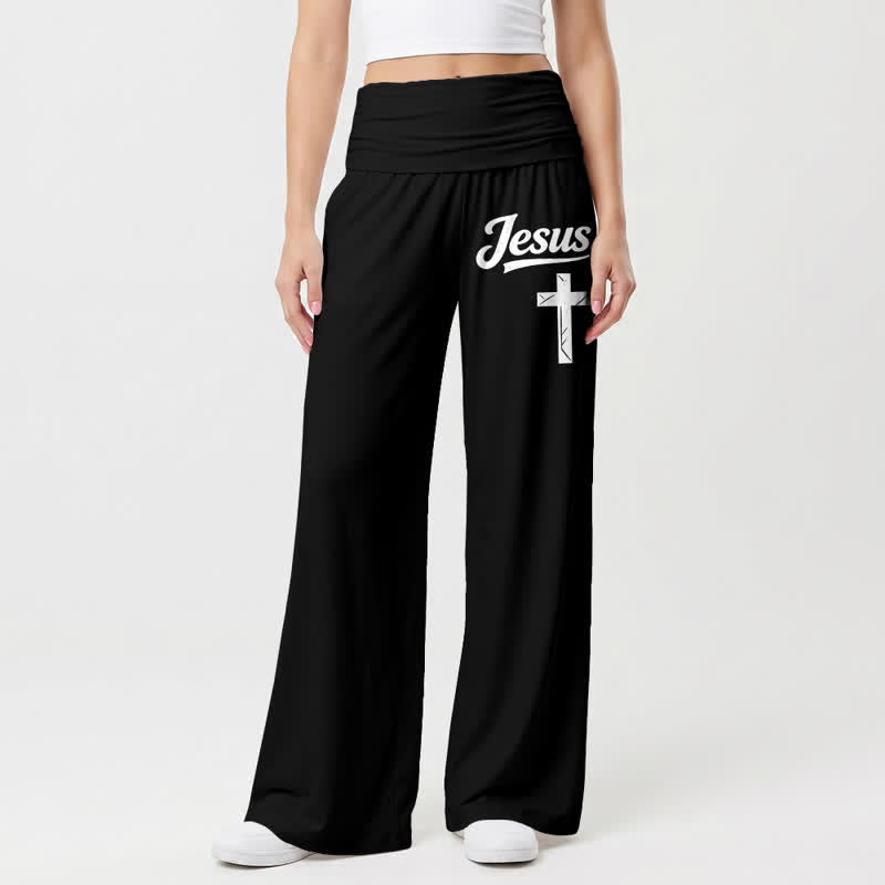 Christianartworkshop Jesus Cross Soft Drape High Waist Women's Wide Leg Pants - image 8