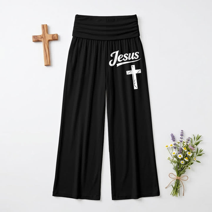 Christianartworkshop Jesus Cross Soft Drape High Waist Women's Wide Leg Pants - Black - US22,UK/AU26,EU54 - image 6