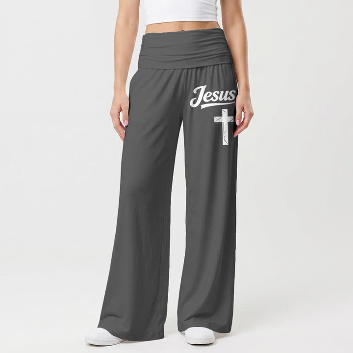 Christianartworkshop Jesus Cross Soft Drape High Waist Women's Wide Leg Pants - image 5