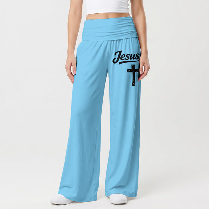 Christianartworkshop Jesus Cross Soft Drape High Waist Women's Wide Leg Pants - image 14