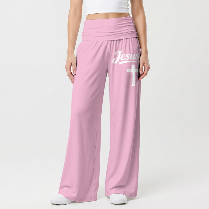 Christianartworkshop Jesus Cross Soft Drape High Waist Women's Wide Leg Pants - image 11