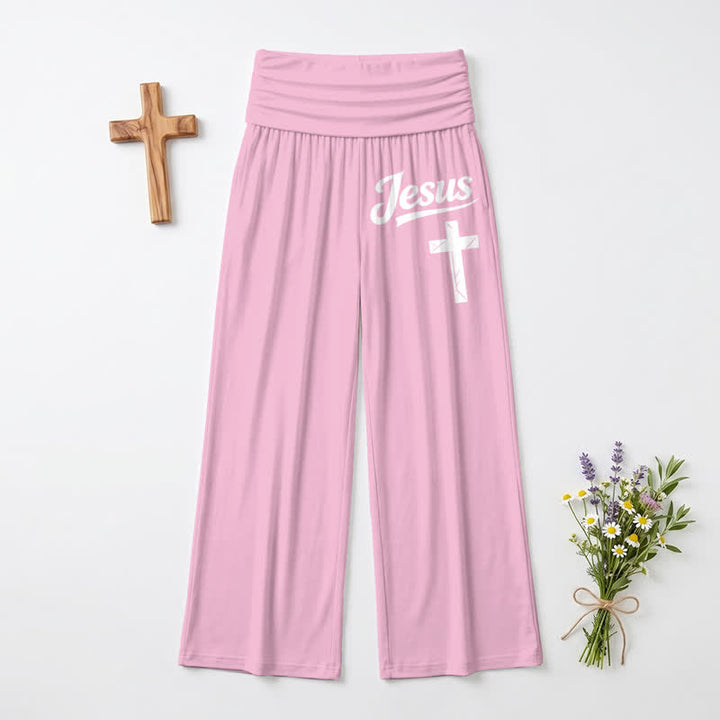 Christianartworkshop Jesus Cross Soft Drape High Waist Women's Wide Leg Pants - Pink - US22,UK/AU26,EU54 - image 9