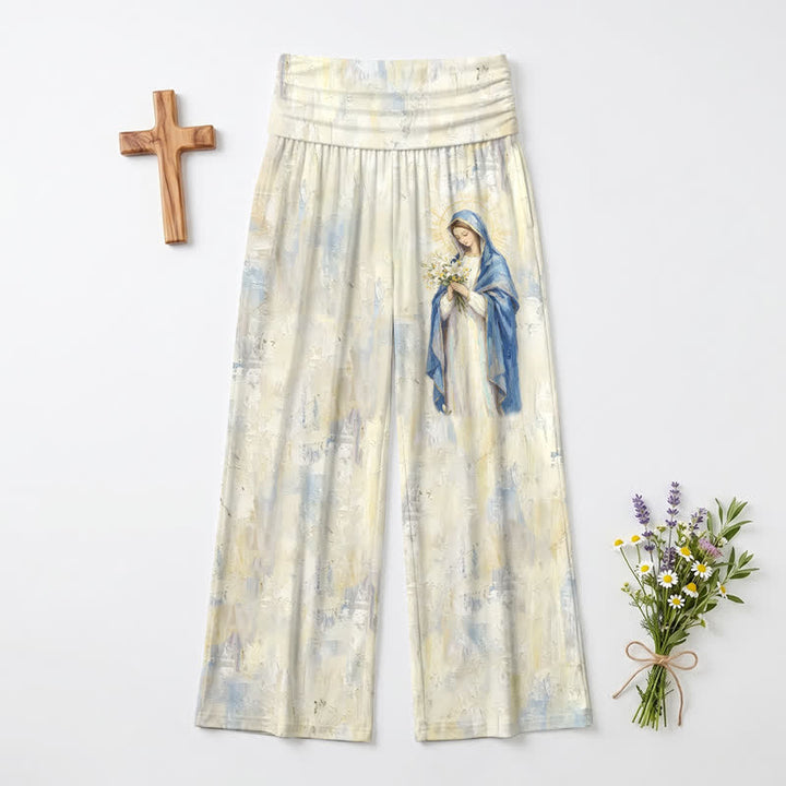Christianartworkshop Madonna Watercolor Palazzo Women’s Wide Leg Pants - image 2