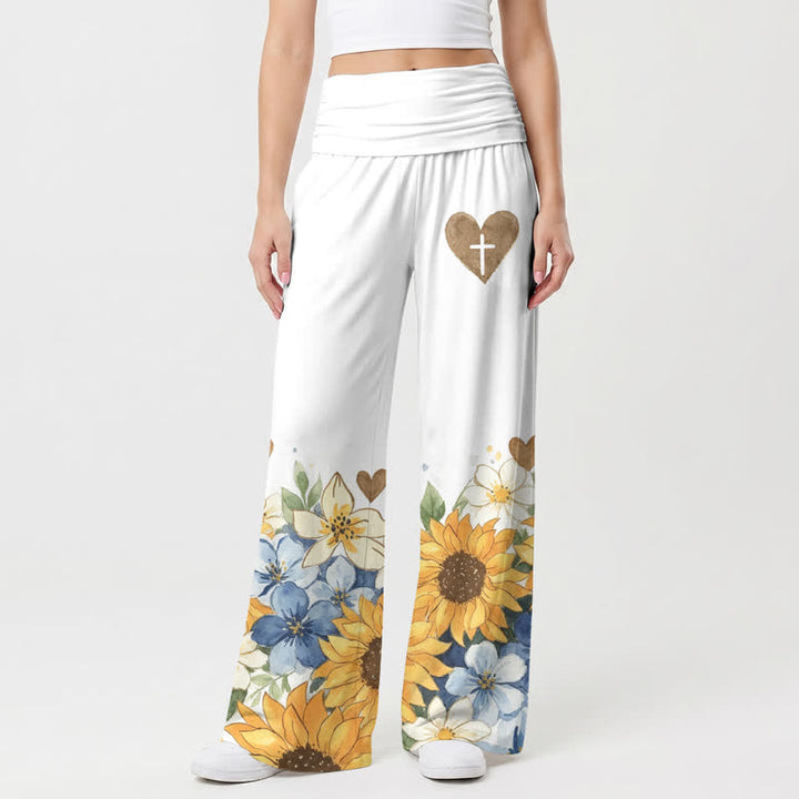 Christianartworkshop Sunflower Bloom Foldover Waist Women’s Wide Leg Pants - US22,UK/AU26,EU54 - image 0