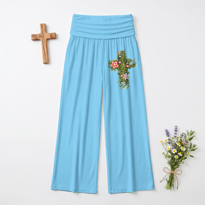 Christianartworkshop Floral Cross Foldover Waist Women's Wide Leg Pants - image 14