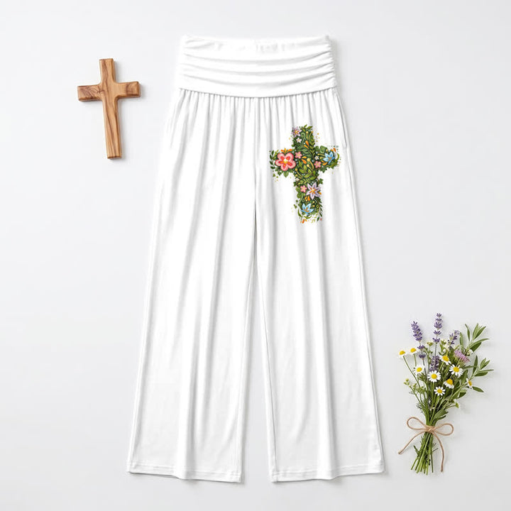 Christianartworkshop Floral Cross Foldover Waist Women's Wide Leg Pants - image 11
